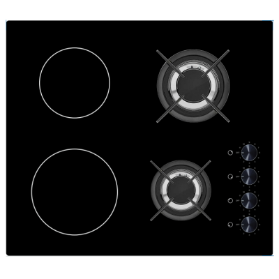 60 CM Four Burner Combined Electric Hybrid 2 Induction Mix 2 Gas Cooktop